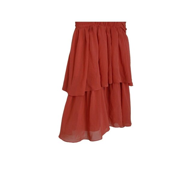 NEW H&M Womens Dress Size 8 Coral Crossover Back Tier Ruching Zip-up Back V-Neck - Picture 3 of 16